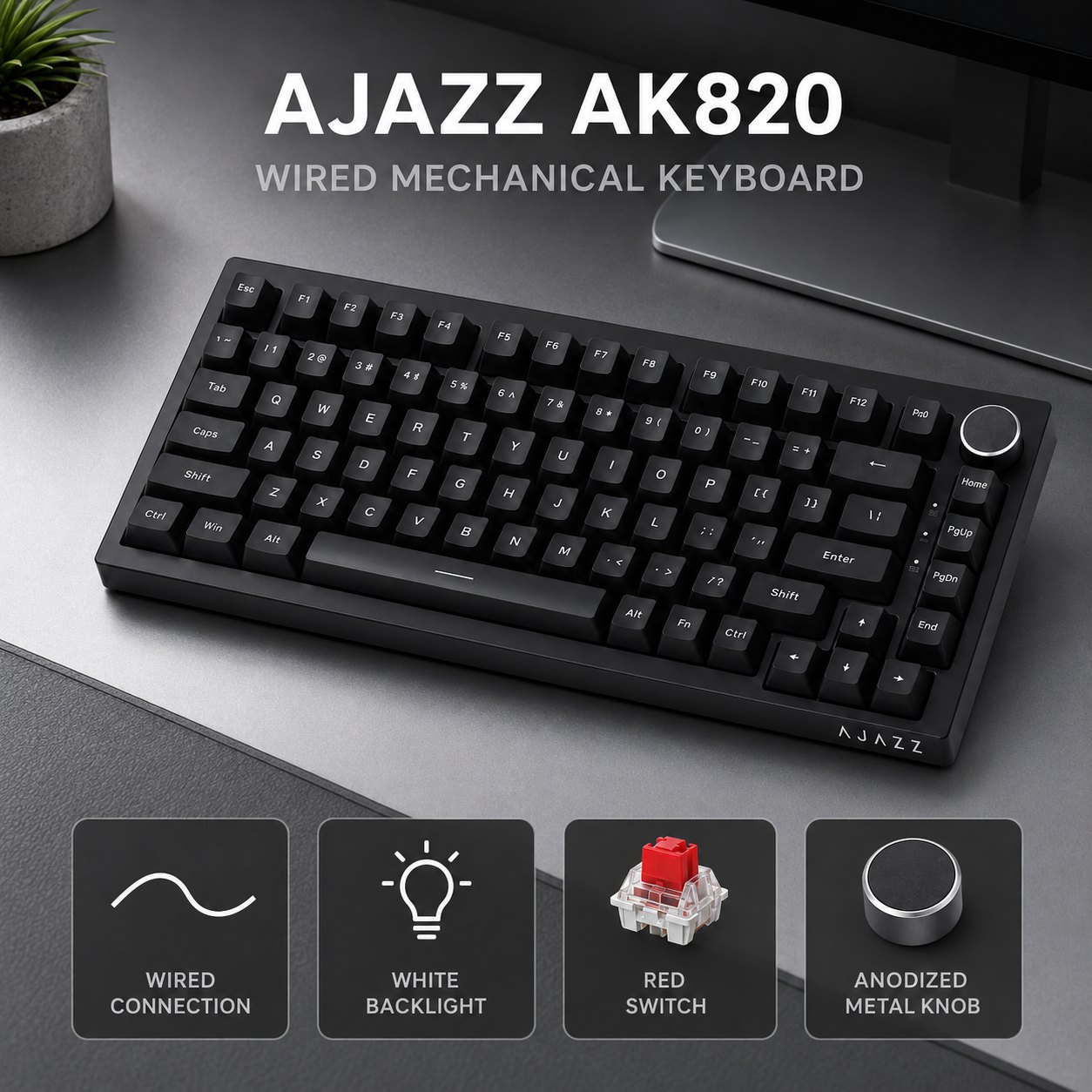 Gaming Keyboard Thocky - AJAZZ AK820 Wireless Mechanical Keyboard Bluetooth